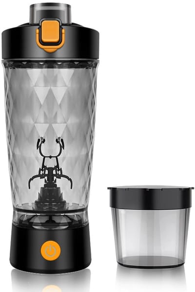 Shaker - Fitness - Shake beker - shakebeker elektrisch - Elektrische eiwitshaker met poedercompartiment - 650 ml - Voor eiwitpoeders - Premium eiwitshakebekers - Voor superromige fitnessshakes - zwart