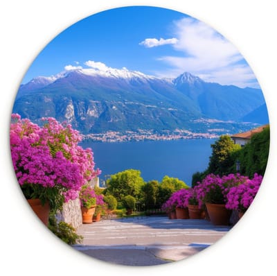 WallCircle® Wandcirkel 120x120 cm - Muurcirkel Lake Como - Italië - Landschap - Muurdecoratie woonkamer - Wanddecoratie slaapkamer - Kamer decoratie accessoires - Ronde schilderijen XXL