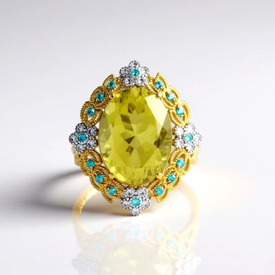 Cavill - Handgemaakte Zilveren Ring - 14,85 ct Ovale Ouro Verde Kwarts - 925 Sterling Zilver Palladium - Zirkonen & Paraíba Topaas