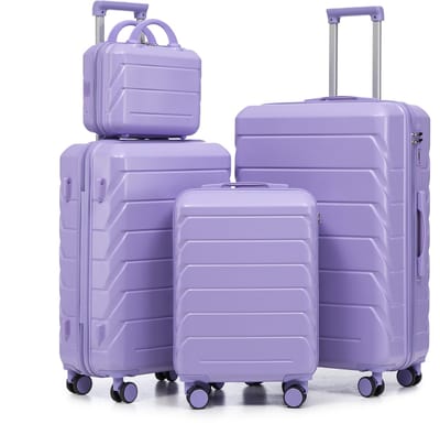 Re-purelife® Kofferset 4-Delig - 14+19+24+28 Inch - ABS Harde Koffer - TSA Slot - 360 Graden Zwieleren - Paars