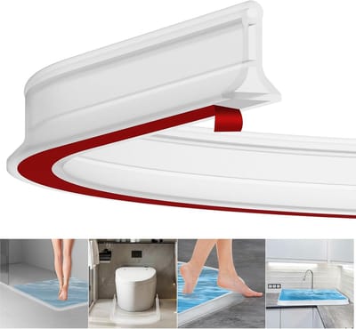 2 meter Wit, lange waterdichte vloerbarrière voor natte ruimtes, zelfklevende spatbescherming, rubberen waterkering voor de douche, waterkering voor de douchedrempel, flexibele afdichtingsstrip voor douchewanden in de badkamer, vloer | Cyslmuk®