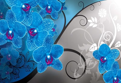 Fotobehang Flowers Floral Orchids Pattern | XL - 208cm x 146cm | 130g/m2 Vlies