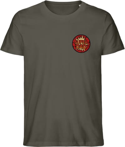 Heren T Shirt - Super Vader Pappa - Korte Mouw - Khaki Groen - XS