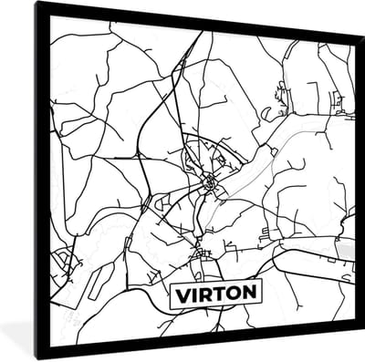 Fotolijst incl. Poster Zwart Wit- Kaart – Plattegrond – Stadskaart – Virton – België – Zwart Wit - 40x40 cm - Posterlijst