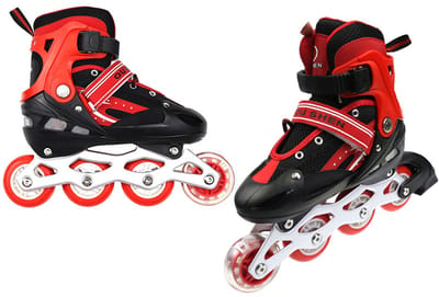 PIPIPOXER-Kinder Skeelers - Inlineskates Verstelbaar - Lichtgevende wielen -Maat S (31-34)-Rood