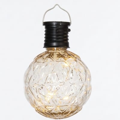 Anna's Collection Solar sfeer hanglamp - tuin - lampenbol - bewerkt glas - zwart - 11 cm - ophang haakje - solarverlichting