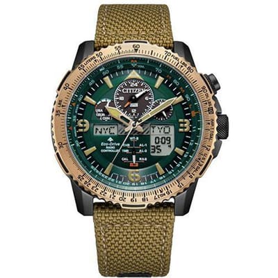 Citizen Eco-Drive Serie Sport Casual Mode 200m Waterdicht Solar Kwarts Uurwerk Nylon Leer Band Herenhorloge Groene Wijzerplaat Herenhorloges JY8074-11X Regular Watch Box,Green black