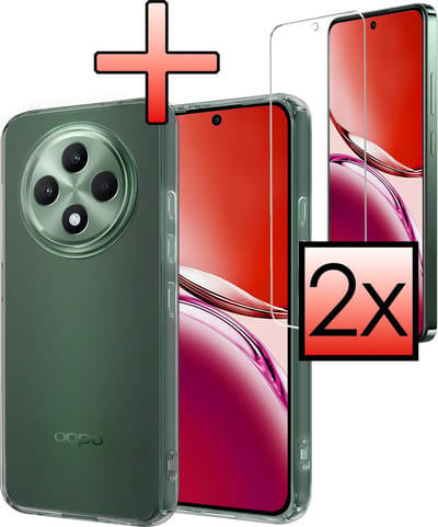 Hoesje - Met 2x Screenprotector - Geschikt voor Oppo Reno 12 F - Sterk & Shockproof - Back Cover - Siliconen Case - Telefoon Hoes - Transparant