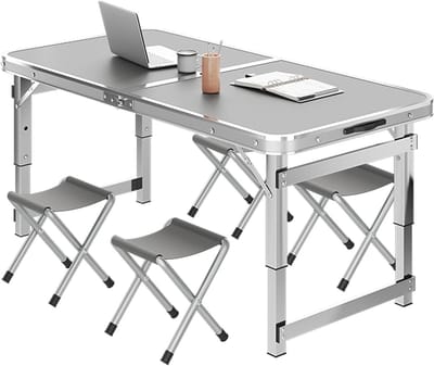 Opvouwbare Tafel - Klaptafel Krukken - Outdoor Genieten - In Hoogte Verstelbaar - 150 cm - Grijs
