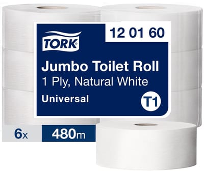 Tork 120160 jumbo Toiletrollen 120160 T1 1-lgs wit 480 mtr x 10 cm pak à 6 rol/2400 vel (120160)