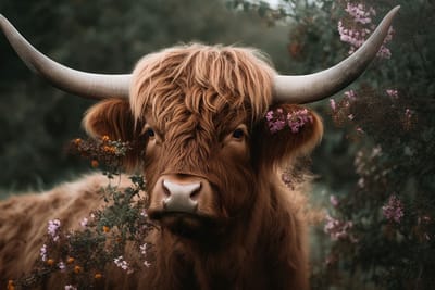 Glasschilderij Bruine hooglander koe