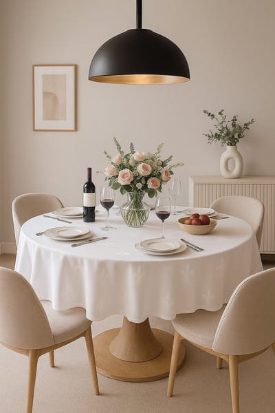 Rond Damasten Tafelkleed Franse Lelie - Wit – 140 cm – Jacquard – Hotelkwaliteit