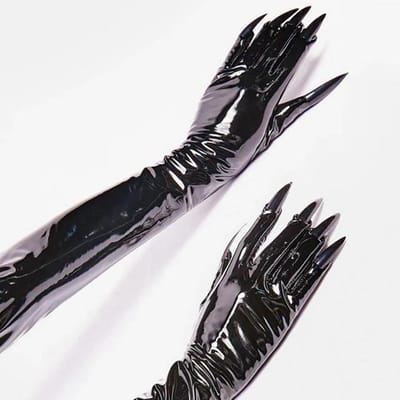 Gants Longs en Cuir Émaillé pour Ongles Longs Femme Mode Tenue de Soirée Costumes d'Halloween Sorcière Gants Galas du Soir Mascarades One Size black