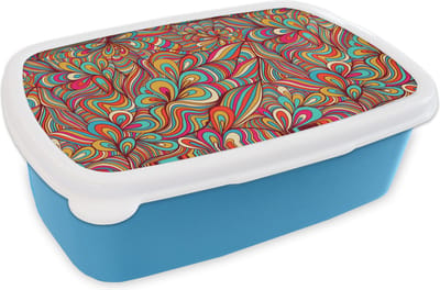 Broodtrommel Blauw - Lunchbox Design - Jaren 70 - Fantasy - Kleur - Brooddoos 18x12x6 cm - Brood lunch box - Broodtrommels voor kinderen en volwassenen