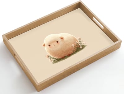Dienblad hout 50x35 cm - Schootdienblad - Schaap - Beige - Bloemen - Borrelplank rechthoek - Plateau dienbladen