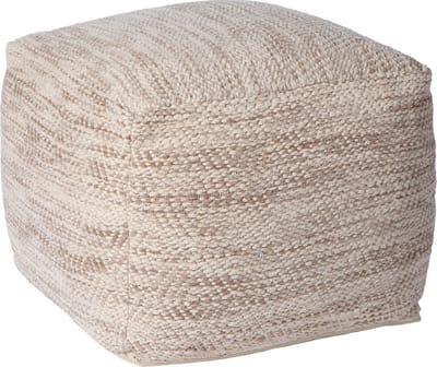 Atmooz Regi poef – 50 × 50 × H45 cm – zachte wollen zitpoef in ivoor & beige – comfortabele poef woonkamer – moderne voetenbank – stijlvolle textuur poef voor slaapkamer of zithoek