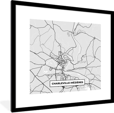 Fotolijst incl. Poster - Kaart – Stadskaart – Frankrijk - Charleville-Mézières - Plattegrond - 40x40 cm - Posterlijst