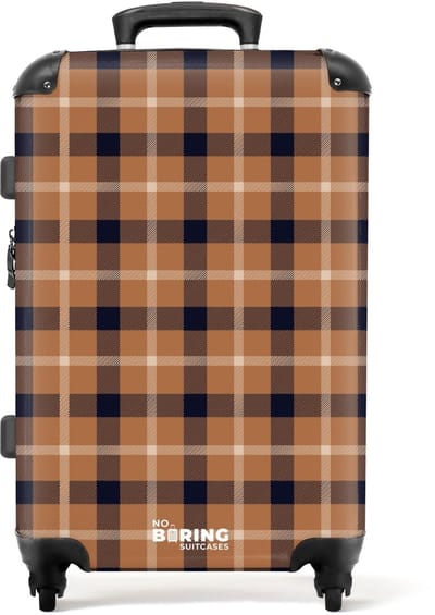 NoBoringSuitcases.com - Grote koffer dames - Klassiek dambordpatroon in camel en zwart - Reiskoffer met 4 wielen - Trolley op wieltjes - Rolkoffer groot vrouwen - 72 liter - Ruimbagage valies 20kg - Valiezen voor volwassenen