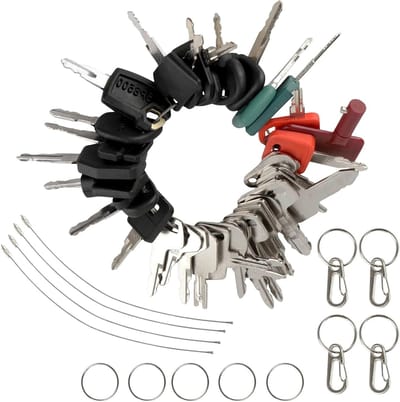 Multifunctionele Steeksleutel Set met 42 Onderdelen, Inclusief Sleutelhanger en Ringen voor Excavator, Tractor en Motorfiets