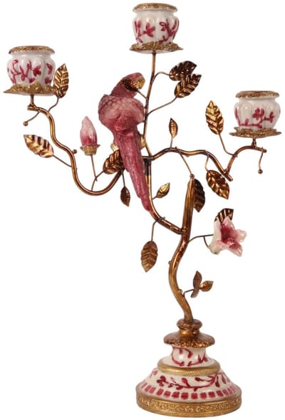 Baroque - Decoratief beeld of figuur - Kandelaar Papegaai 31,5 cm - Rood - Resin - 31.5x22,5x9 - Polyresin