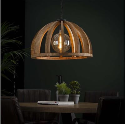 Hanglamp Angel Mangohout Ø60 cm - Naturel - Houten Spijlen - Design Lamp - In Hoogte Verstelbaar tot 150 cm - Woonkamer - Keuken - Exclusief Lichtbron