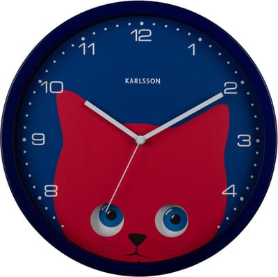 Karlsson Wandklok Peekaboo Cat - Blauw - 30.8x4.5x30.8cm - Wandklok Scandinavisch