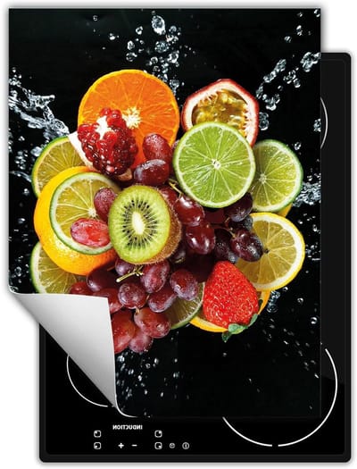 Afdekplaat fornuis - Werkbladbeschermer - Keuken organiseren - Antislip oppervlak - 40x52 cm - Zwart fruit design