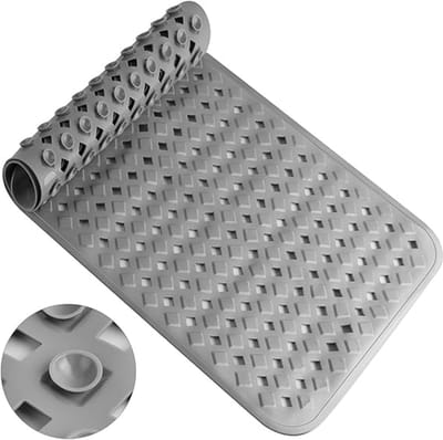 Famanu - Badmat 88 x 40 cm, antislipmat voor badkuip, machinewasbaar, douchemat, antislip, schimmelbestendig, badmat, antislip, voor badkuip (grijs)