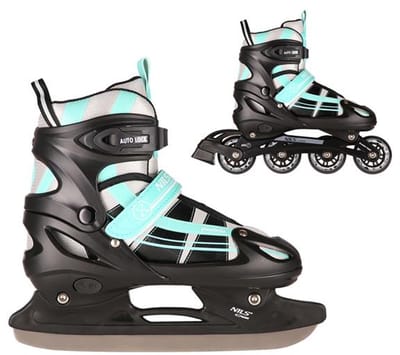 Playos® - Skeelers en Schaatsen - Zwart / Mint - maat 31 tot 34 - Verstelbaar - Inline Skates - IJshockey Schaatsen - Rolschaatsen - 2 in 1 Skates