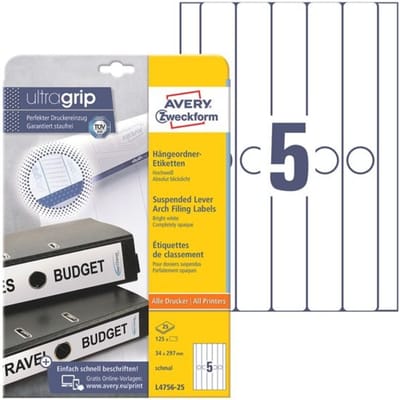 Avery Ordnerrugetiketten, wit, 34,0 x 297,0 mm, permanent klevend
