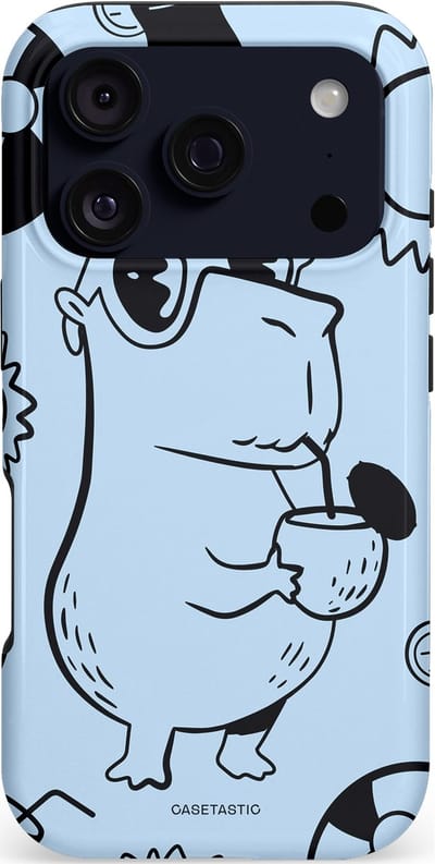 Casetastic hoesje geschikt voor Apple iPhone 17 Pro - MagSafe - Dubbellaagse bescherming - Capibara cocktail - Fashion Case - Lichtgrijs Zwart Lichtblauw