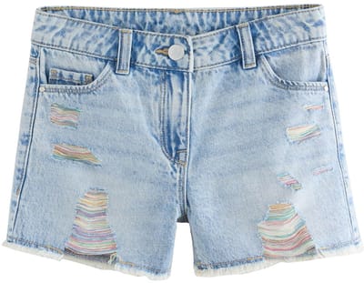 Next - Meisjes - 100% katoenen shorts met gerafelde rand - Blauw