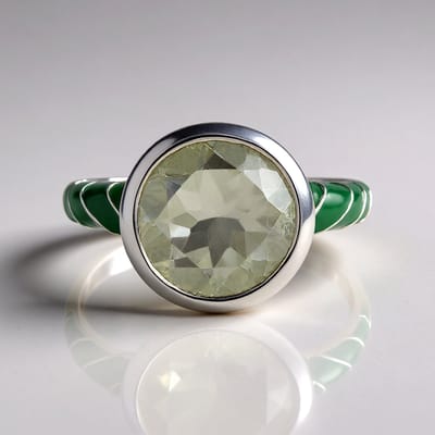 Cavill - Zilveren ring met 3,96 ct Braziliaanse groene amethist - 925 Sterling zilver met platina plating - elegante ronde edelsteen ring 4578IX