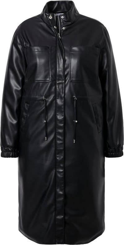 Studio Untold - Dames - Jas leerlook taille met trekkoord - Zwart - Maat 42+