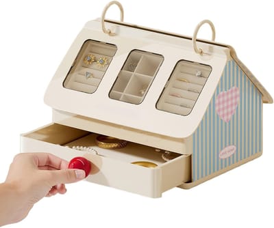 Sieradendoos Huisje - Organizer Lade - Sieraden Opbergen - Fluwelen Voering - 19.8 cm Diep - Uniek