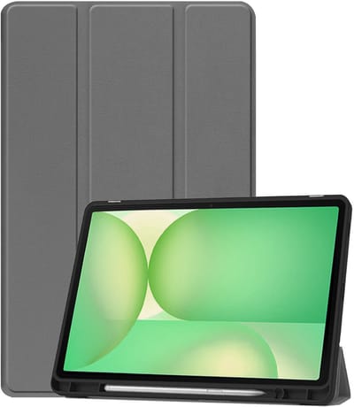 Hoesje Geschikt voor Samsung Galaxy Tab S10 FE - Dun & Stevig - Trifold Bookcase - Hard Cover Case - Met Uitsparing Geschikt voor S Pen - Hardcover Book - Tablet Hoes - Grijs