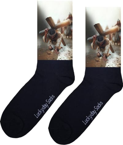 Jezus - Kruis - Opkikker - Grappige sokken - Valentijns cadeau - Verjaardag cadeau - Kerst cadeau - Grappige sokken - Leuke sokken - Vrolijke sokken - Geloof - Vaderdag - Moederdag - God - Socks die Happy maken - 37-44