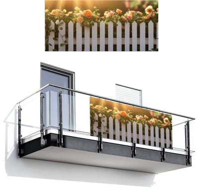 Balkonscherm 200x90 cm - Balkonposter Rozen - Hek - Zonlicht - Balkon scherm decoratie - Balkonschermen - Balkondoek zonnescherm