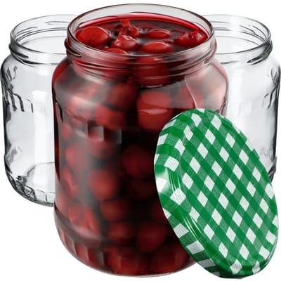 KADAX Inmaakpotten, jampotten, 720 ml, inmaakpotten met schroefdeksel, potten met schroefsluiting, voorraadpotten om in te leggen (groen geruit, 8 stuks)