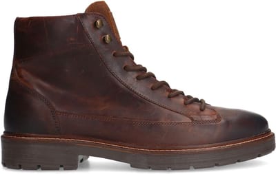 Manfield - Heren - Bruine leren veterboots - Maat 40