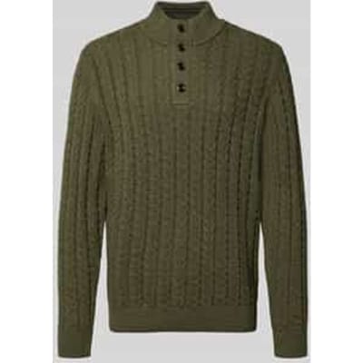 Fynch-Hatton Trui Buttoned Troyer Soft Knit Cable Cotton Wool Blend Donker Khaki / male