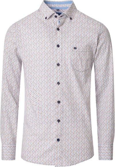 Redmond modern fit overhemd - popeline - wit met blauw en oranje dessin - Strijkvriendelijk - Boordmaat: 39 - 40