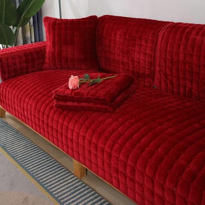 Zachte Velvet Bankhoes Voor Bank Anti-Slip Bankhoes Voor Woonkamer Mode Effen Kleur Verdikken Flanel Pluche Bankhanddoek 70x70cm 1pc rood