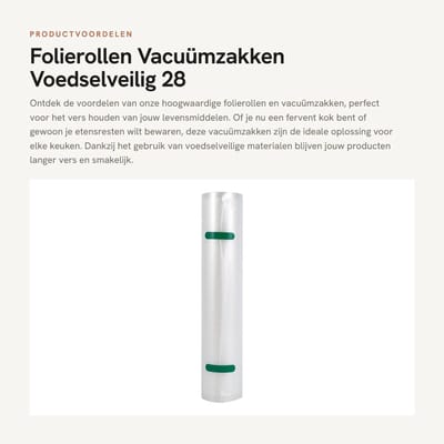 Dailygoods- Vacuümzakken Voedselveilig - Vacuümzakken Kleding - Opvouwbaar - Transparant - 28 cm x 5 m - Milieuvriendelijk - Voedselzakken