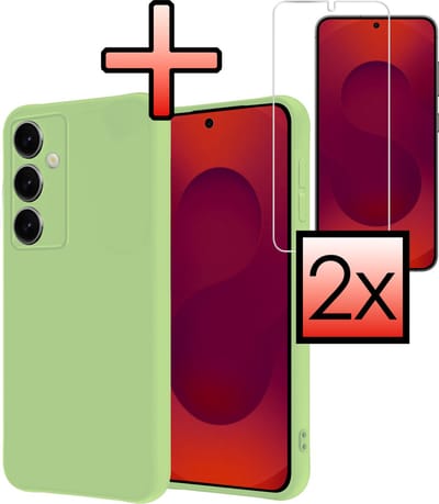 Hoesje - Met 2x Screenprotector - Geschikt voor Samsung Galaxy S25 - Sterk & Shockproof - Back Cover - Siliconen Case - Telefoon Hoes - Groen