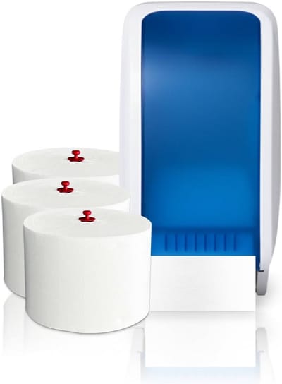 Toiletpapierdispenser - Dubbele Rollenhouder - Efficiënt Papier Gebruik - Restrol Functie - 2 Rollen Capaciteit - Wit/Blauw