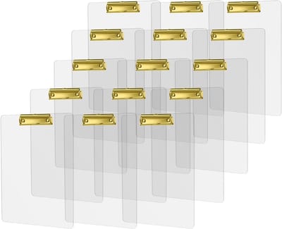 Professionele A4 Schrijfmappen met Gouden Metalen Clip - Transparante Acryl Clipboard Set van 15 Stuks voor Kantoor en School