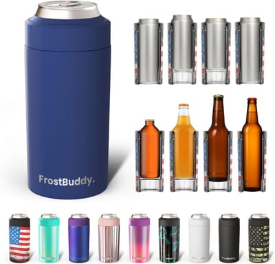 Universele Blikhouder - Fleshouder Cooler - Drinken Koel Houden - Vijf Maten In Eén - Voor 12oz en 16oz - Marineblauw