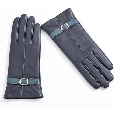 Gants à la mode en cuir véritable coloré peau de mouton pour femmes avec écrans tactiles Gants chauds et en polaire pour conduire en automne et en hiver L size . gray
