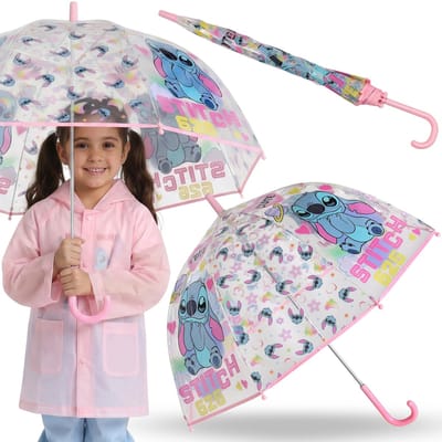 DISNEY Stitch Kinderparaplu met kliksluiting, opvouwbare, doorzichtige handparaplu 46cm
